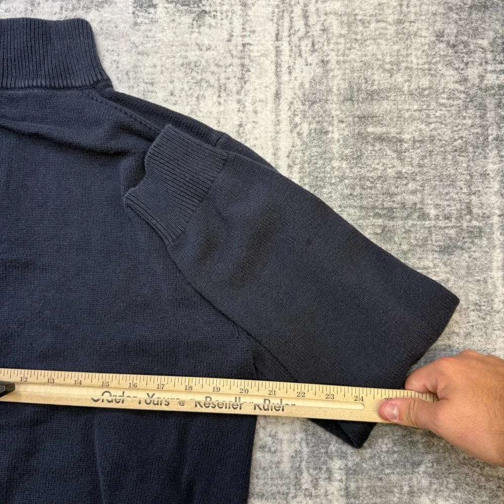 J Crew Sweater Mens Large Slim Fit Navy Blue Cotton Knit 1/4 Zip Jumper Preppy - Picture 10 of 11